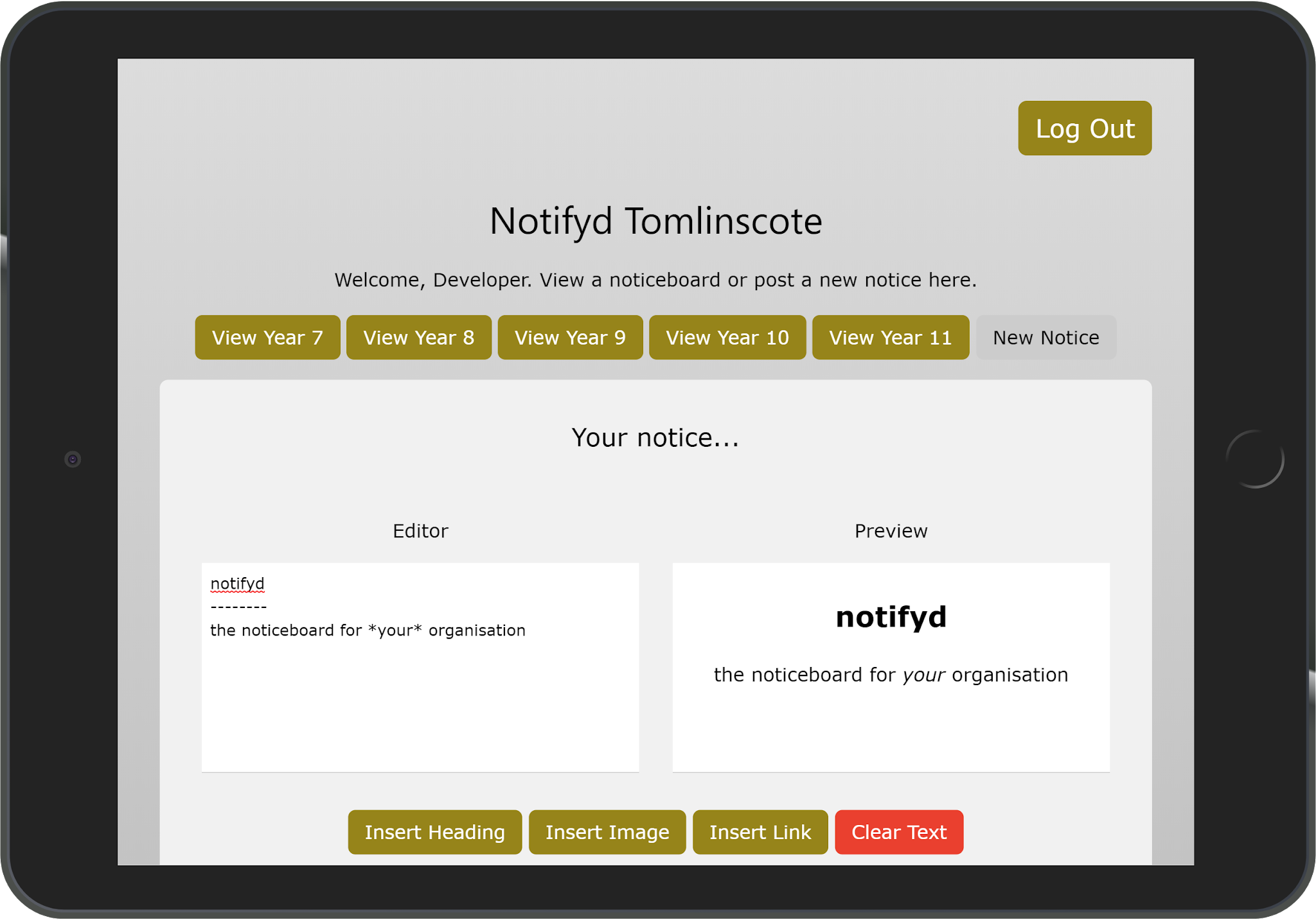 An early screenshot of Notifyd